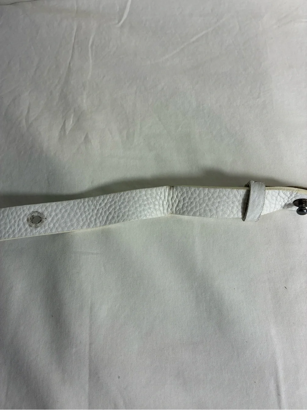 Coldwater Creek Womens belt Sz L/XL white genuine leather silver hook buckle